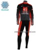 Set Fietsshirt Lange Mouw + Lange Koersbroek Caisse d`Epargne Winter Thermal Fleece Rood Zwart Wit